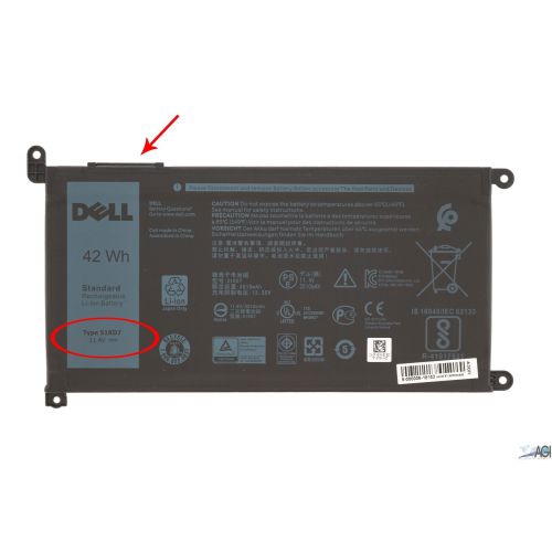 DELL 3100 (TOUCH & NON-TOUCH) (2 USB-C) / 3100 (TOUCH 2-in-1) BATTERY 3 CELL - TYPE# 51KD7 (Long Cable Version)